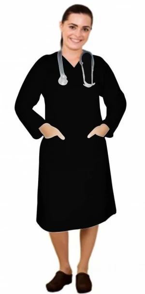 Microfiber v neck full sleeve nursing dress with zip and 2 front pockets - Scrub uniform
