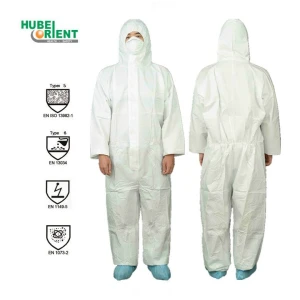 CE Type 5/6 Waterproof Disposable Microporous Chemical Protective Clothing Coverall