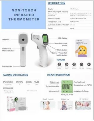 Non-contact infrared thermometer FDA/CE approved