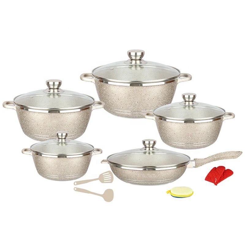 10 pcs cast cooking pots pan aluminum non stick cookware sets