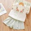 100%Cotton Baby Girl Outfit Summer Designer Clothing Children Sets Sleeveless T-shirts +Flower Girls Dresses Suits Kids Wear
