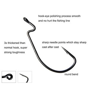 100pcs/bag High Carbon Steel Fishing Hooks 3X Thickened Barbed Wide  Worm Jig Bait Hooks