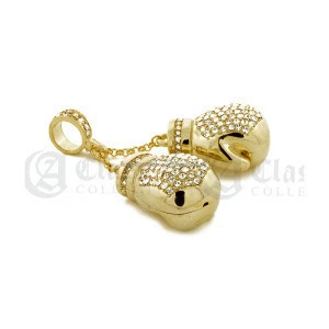 14K Gold Plated Iced XL Boxing Gloves Pendants