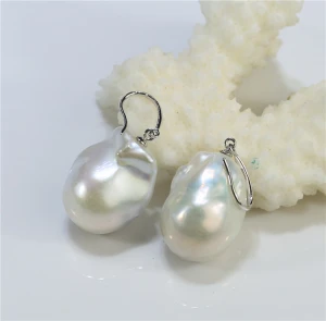 15mm large size Handmade jewelry  925 silver natural baroque pearl earrings
