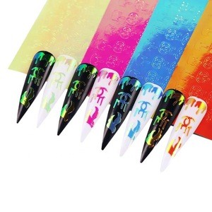 16pcs/set  fluorescent laser brand logo stickers with back glue for nail decoration