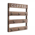 17 x 13 inches Wall Mounted Rustic Wood Coffee Mug Organizer Holder with 8 Hooks