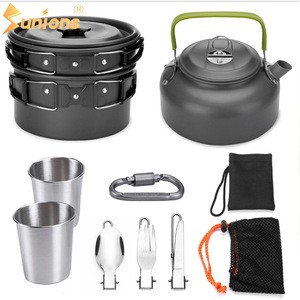 2-3 persons Hiking Backpacking Non-Stick Portable Outdoor Camping Cookware Set with tea cup