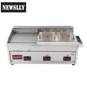 2-tank 1-plate pan Stainless Steel gas griddle gas deep fryer commercial countertop fryer