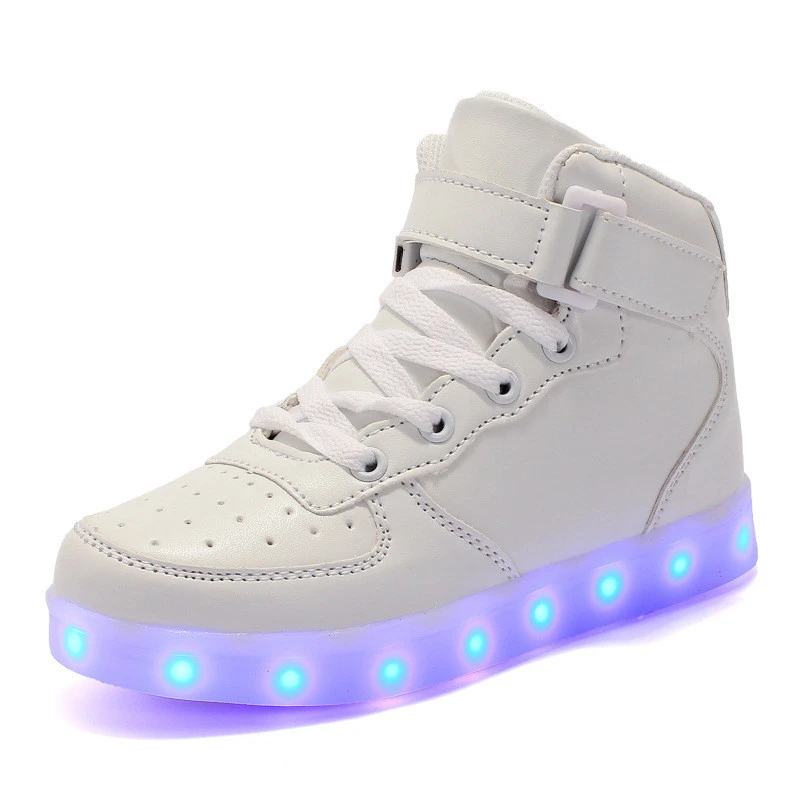 2020 new design custom leather light up no logo high top LED casual skateboard shoes