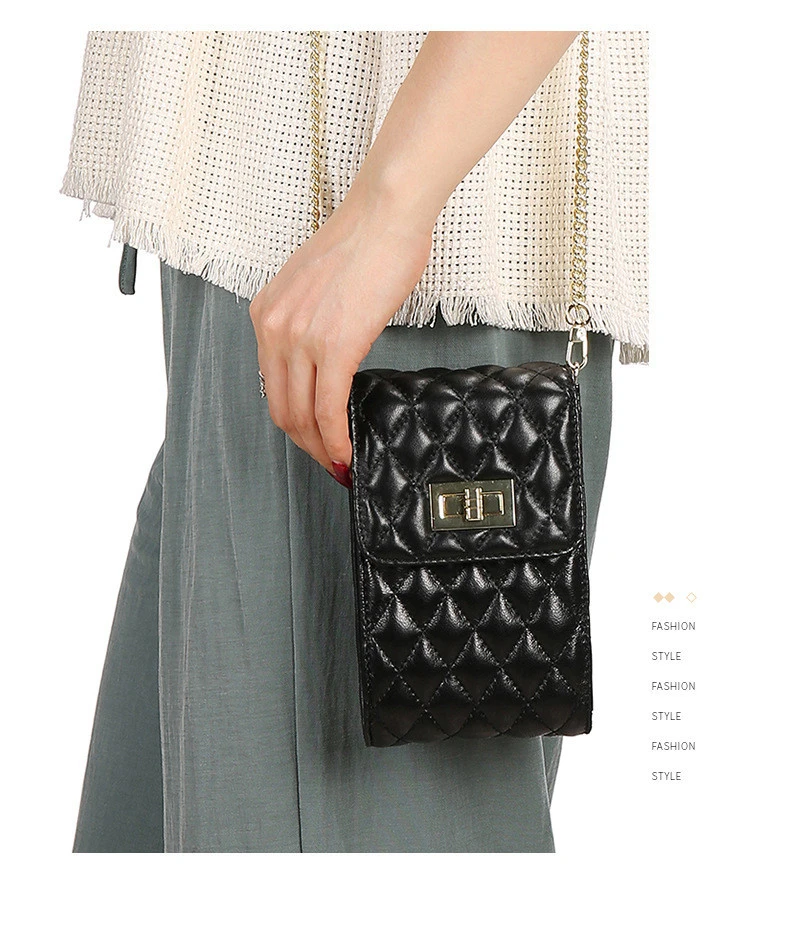 2021 Boshiho fashion woman sheepskin genuine leather chain purse cell mobile phone case accessories clear bags crossbody handbag