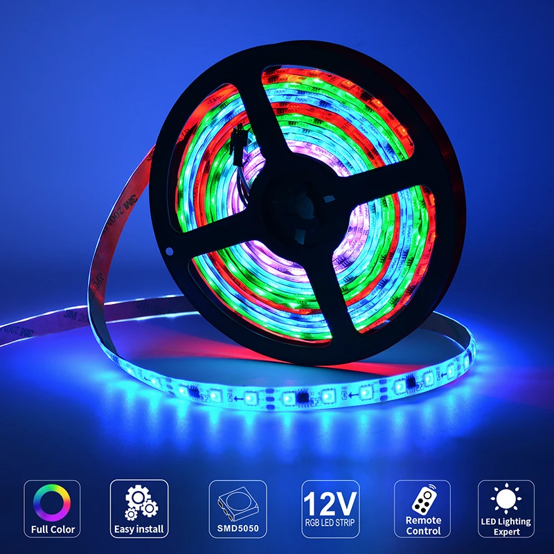 2021 High Quality Outdoor IP65 Waterproof SMD5050 300LEDS 5M DC12V Full Spectrum Remote Flexible RGB Led Strip Light