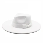 2021 New Design Elegant Faux Wool Felt Flat Wide Brim Fedora Hat