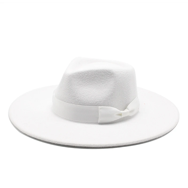 2021 New Design Elegant Faux Wool Felt Flat Wide Brim Fedora Hat