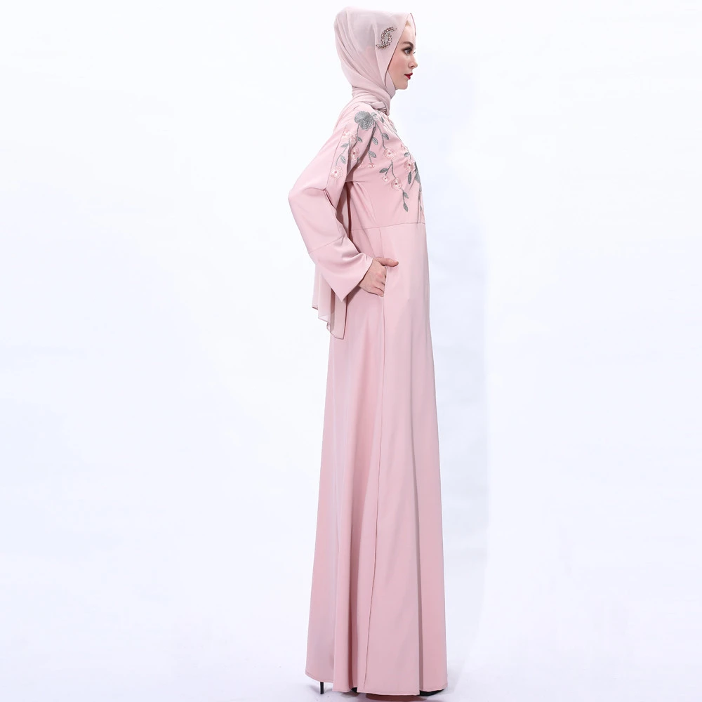2021 Ramadan New Fashion Embroidery Elegant Front Zipper Muslim Women Dresses Abaya Islamic Clothing