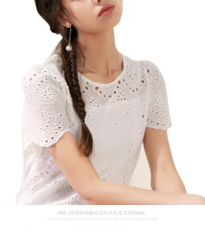 2021 Spring New White Embroidered Lace Skirt Summer New Round Neck Summer Dress Casual Dresses Loose Vintage Chiffon Accept OEM