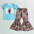 Import 2022 kids clothing new arrival Heifer Blue T-shirt boutique clothes wholesale RTS NO MOQ kids summer clothing set children from China