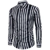 2024 Autumn New Mens Long Sleeved Striped Printed Shirt Fashionable European Size Slim Fit Shirt for Men