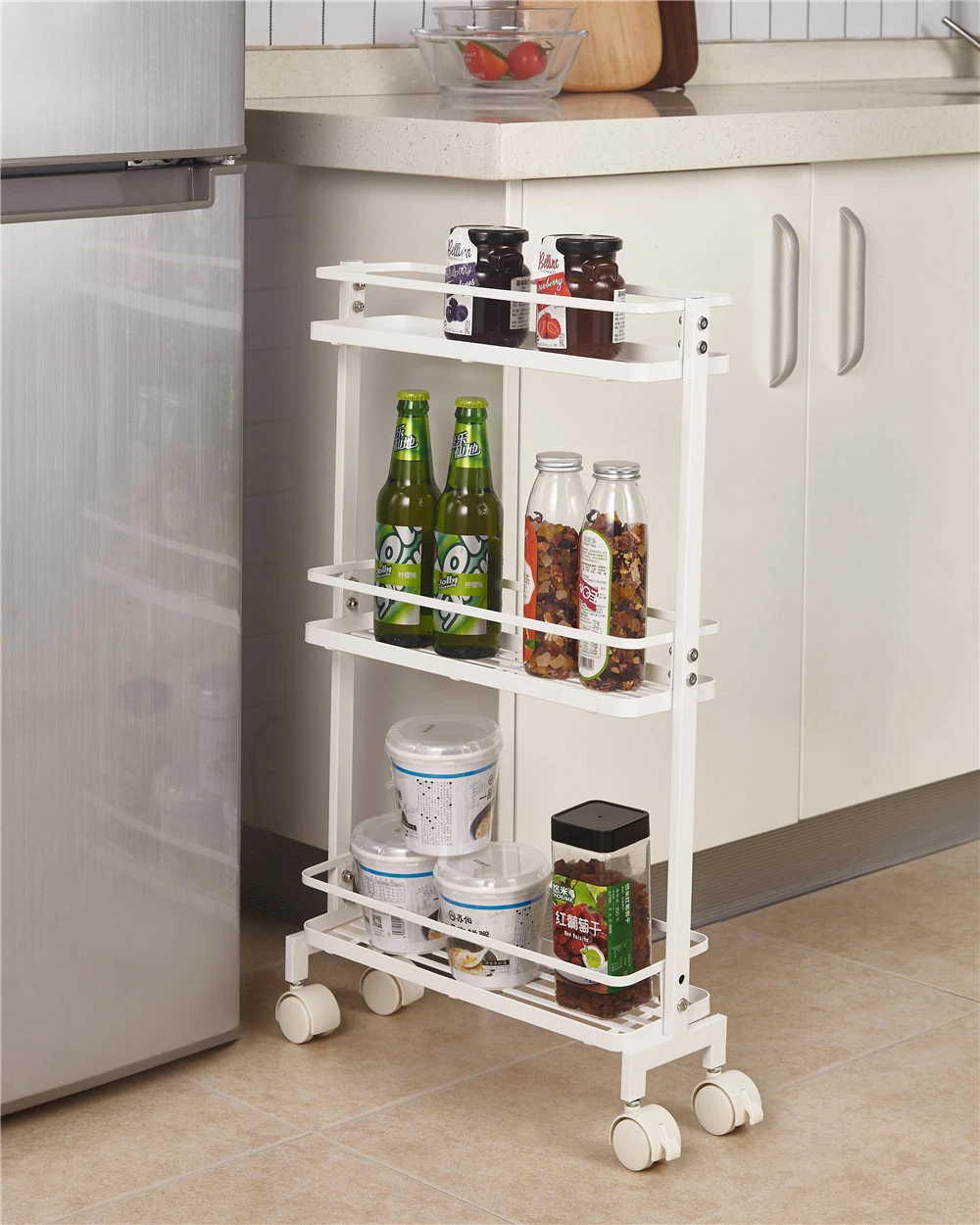 3 Tier Sandwich storage shelf storage shelf refrigerator gap kitchen bathroom movable shelf layered trolley