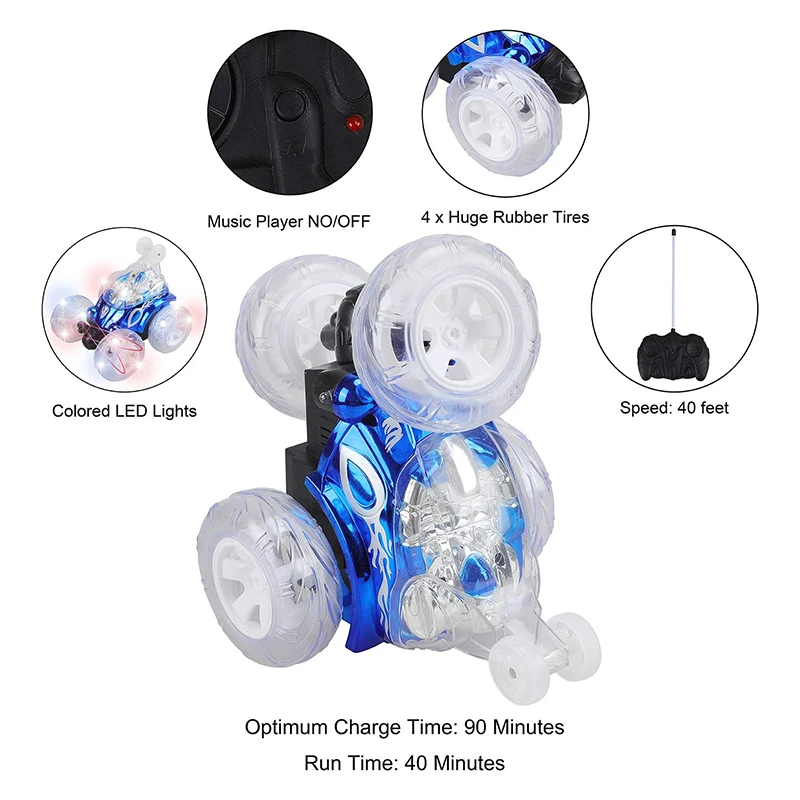 360 Rotating Acrobatic Tumbler Remote Controlled Deformation Racing Dump 4WD Stunt Car Toy with Lights and Music