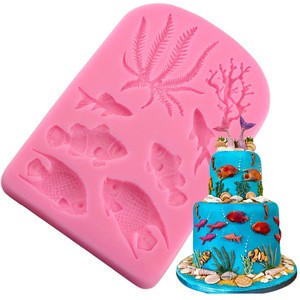 3d sea coral Fish Seaweed Silicone Mold cake tools and accessories