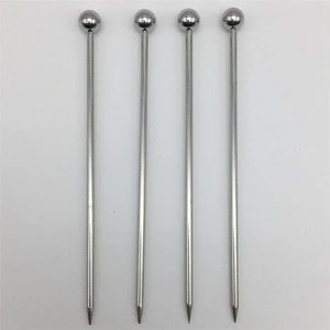 4 Professional Silver Stainless Steel Bar Cocktail Olive/Martini/Fruit Picks Sticks Stirrers With Metallic Ball