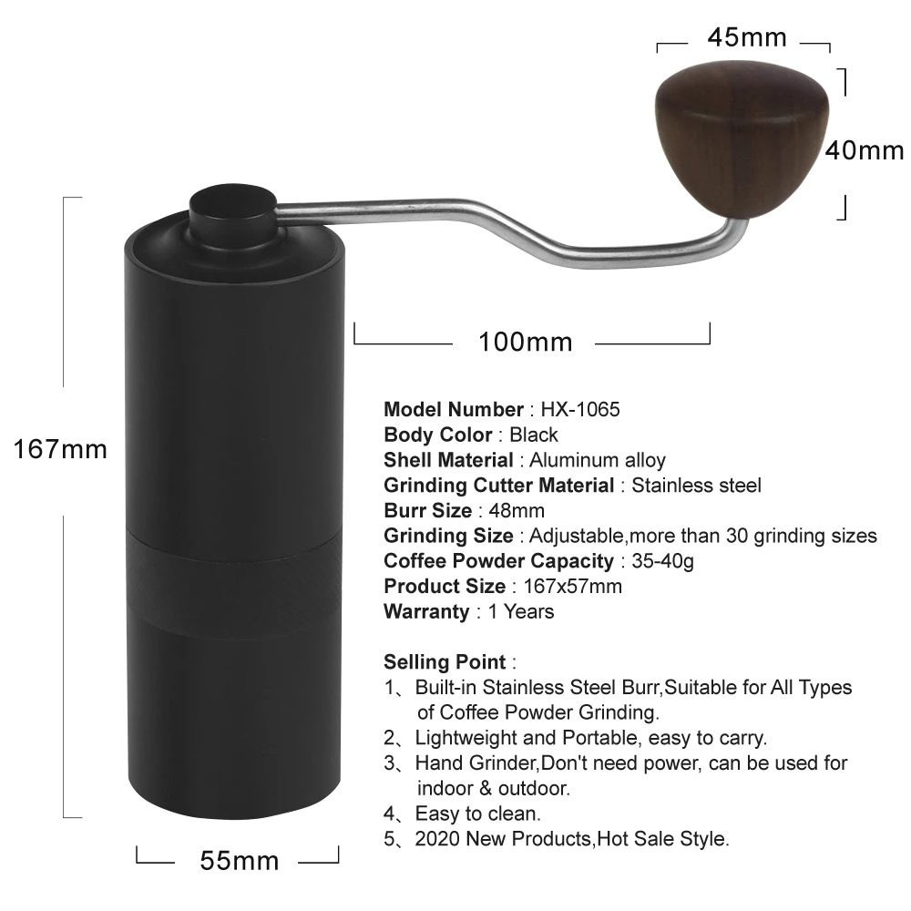 48mm Burr Manual Coffee Grinder Aluminum Alloy Precision Grinder Coffee Mill Amazon Hot Sale