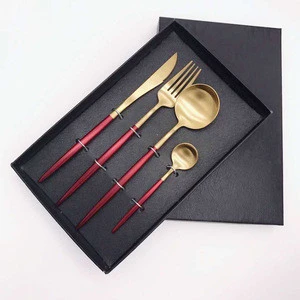 4pcs Stainless Steel Cutlery Set Portugal Cutlery Gold Plated Metal Spoon Fork Knife