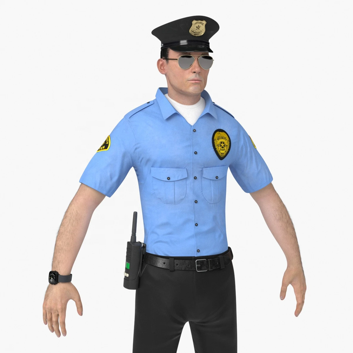 65%Polyester 35%Cotton Light Blue Design Security Guard Dress Uniform For Men