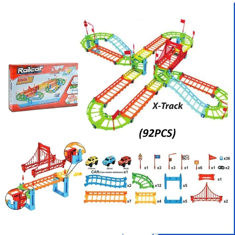 92 PCS colorful slot car set race track toys electric train railway toy