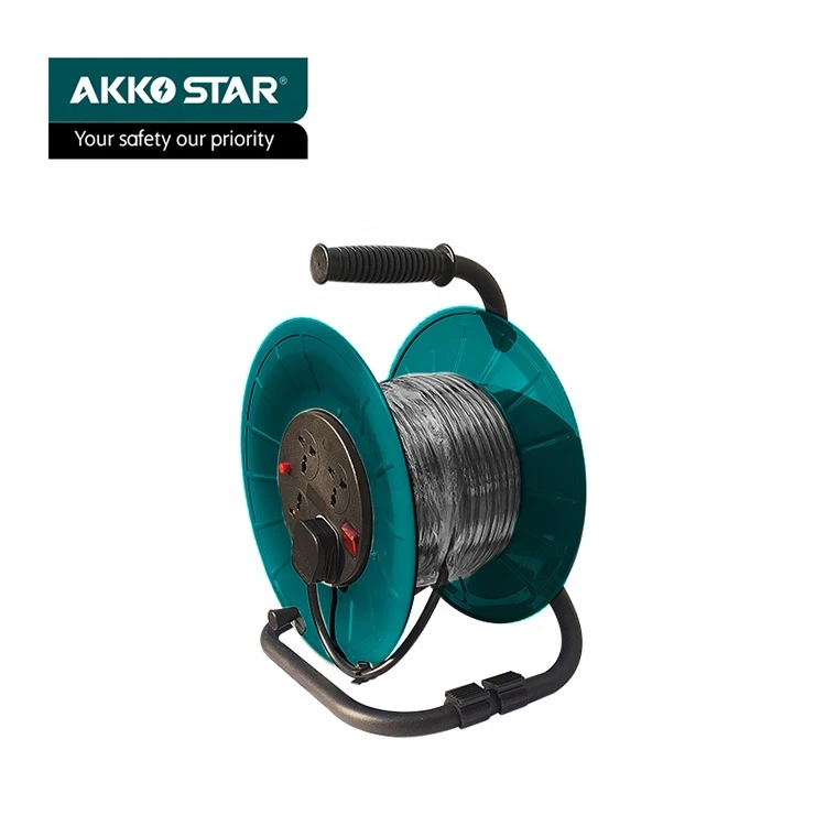 AKKOSTAR heary duty Industrial Electric Extension Cord Cable Reel 4 outlet sockets with 25m cable