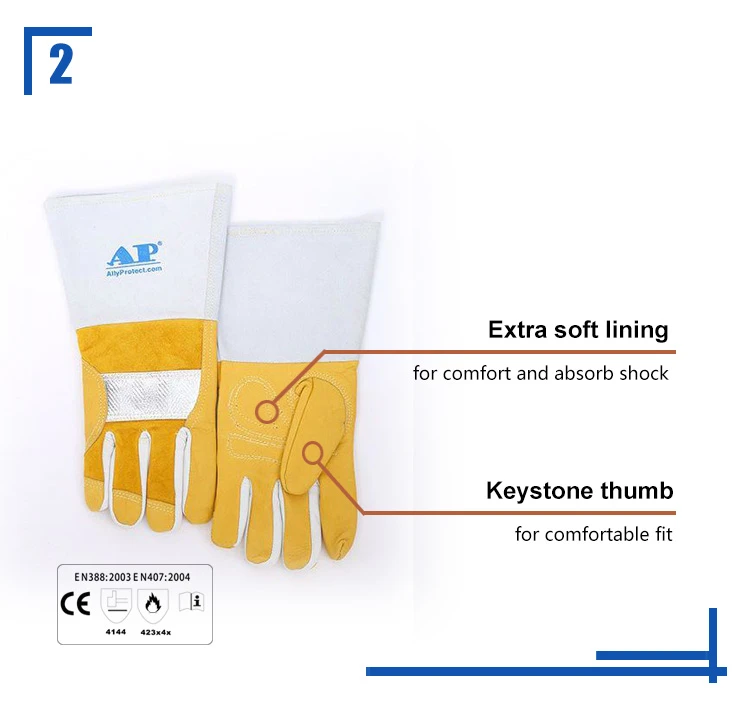 AP-0305 new top grain cowhide MIG/TIG welding glove  with high heat reflective aluminum back working gloves