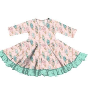 baby girls dress designs feather print kids clothes girl dress cute