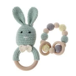 Baby Teeth Grinding Gum Accessories Crochet Colorful Rabbit Ear Head Baby Teeth Grinding Bracelet Necklace Rattle Toys