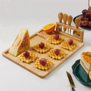 bamboo cutting board with 4 pieces knife set bamboo cheese board