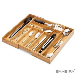 Bamboo Expandable Drawer Organizer, Premium Cutlery and Utensil Tray