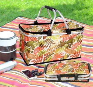 beautiful cooler large picnic basket,Aluminum Handle cooler Basket,Lightweight Collapsible Foldable Insulated Thermal Picnic Bas