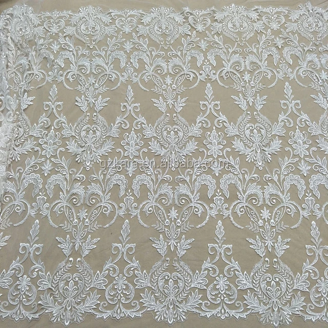 Beautiful Embroidered Lace Fabric Tulle Sequin Wedding Lace Fabric Bridal Dress Veil Geometric Lace Fabric