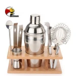 Beeman Bar Accessories Stainless Steel Making Mixer Bottle Cocktail Maker Shaker Kit Set With Wood Stand
