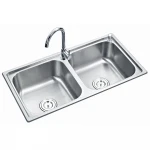 Best discount 304 stainless steel double bowl kitchen sink with drainboard