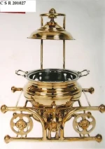 Best Quality Chaffing dishes made up of stainless steel in Gold & Silver Combination with Cast Stand in Brass & Steel.