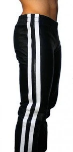 Black leather pants trousers with White stirpe fetish gay