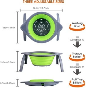 Camping Accessories Collapsible Silicone Colander Strainer Filter Baskets