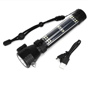 Car Emergency Waterproof Tactical High Power USB Solar flashlight Power Rechargeable Led Flashlight Torch