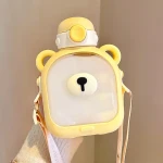 Cartoon Unisex Square Bear Plastic Water Bottle Candy Colored for Kids and Adults