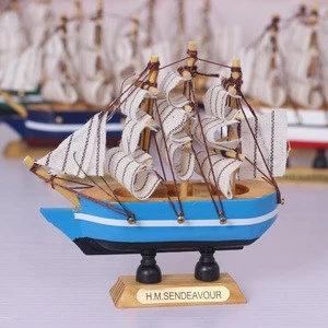 Cheap 10CM high quality sailboat mediterranean style wooden crafts sailboat model for home decoration manufacturer