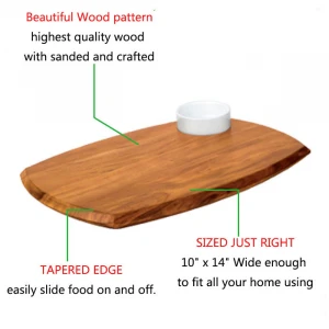 Cheap Acacia Wooden Plate Food Serving Platter With Dip Ceramic Bowl