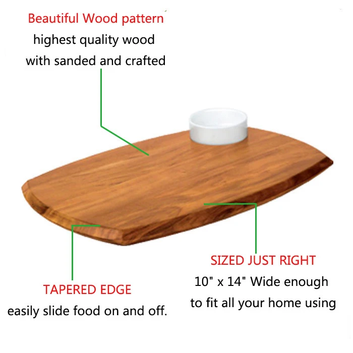 Cheap Acacia Wooden Plate Food Serving Platter With Dip Ceramic Bowl