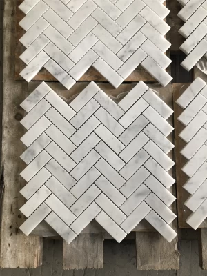 Chevron white carrara marble mosaic tiles