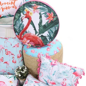 China supply custom high quality T-spun round shape flamingo toucan print pillow seat cushion