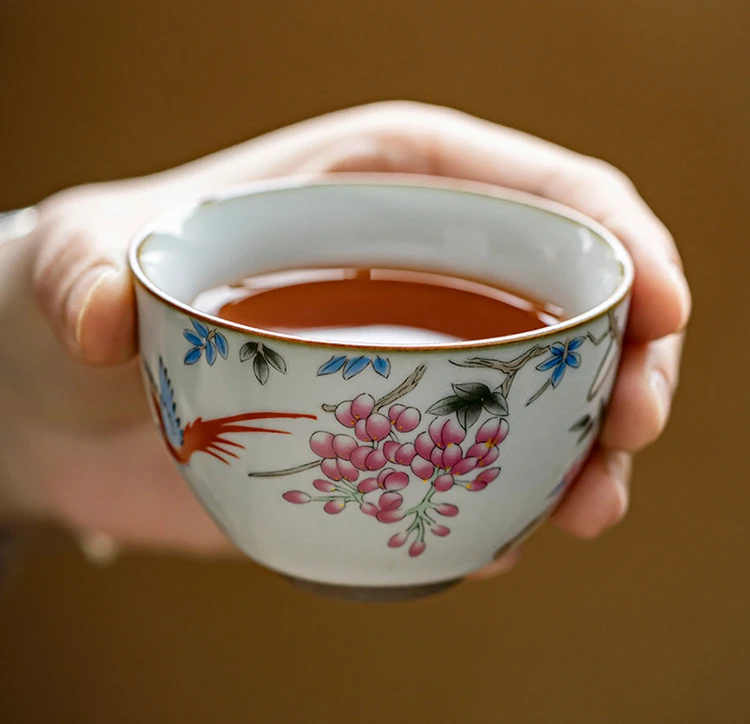 chinease style handmade  retro flowers personal ceramic kungfu tea cup 110ml